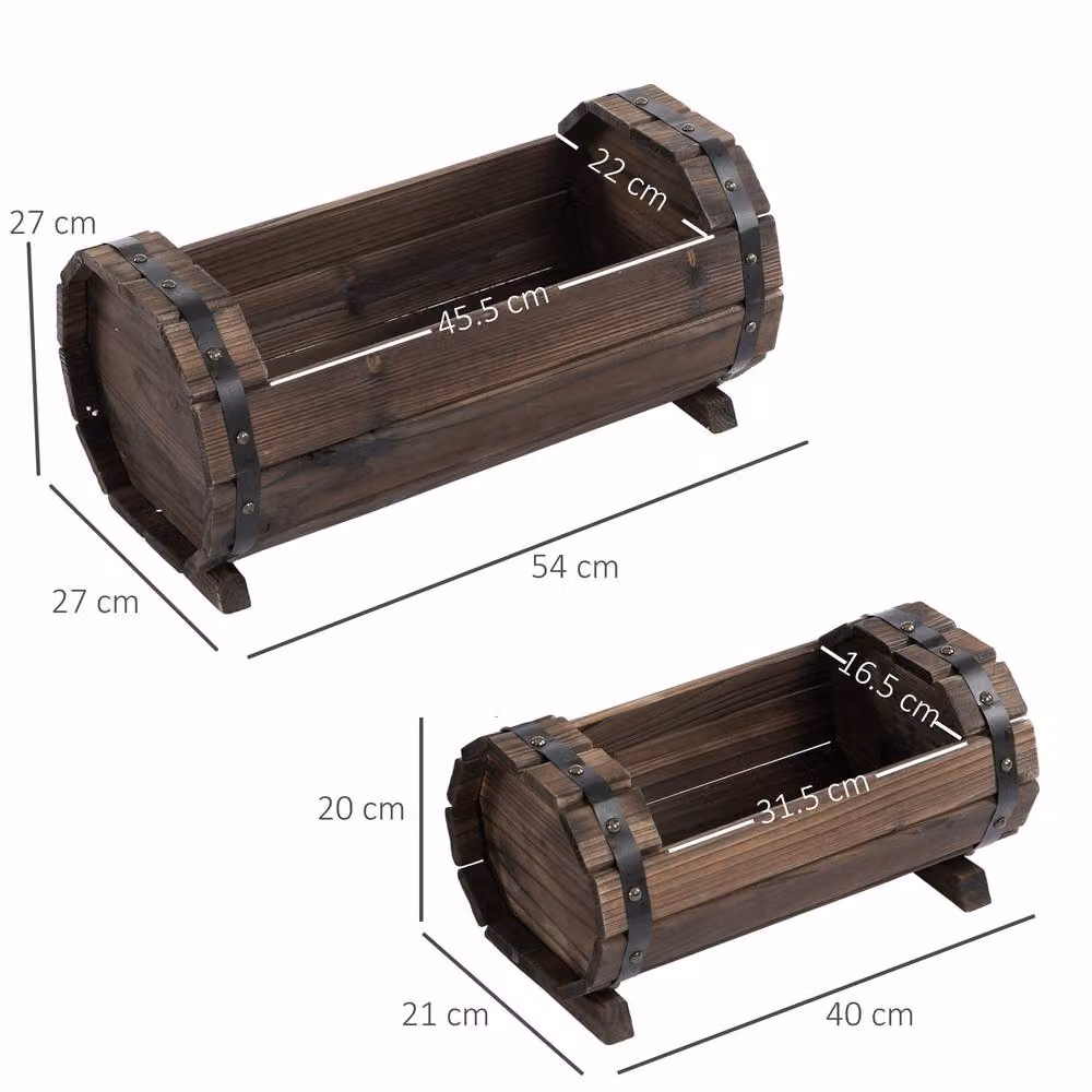 Outsunny Set of 2 Wooden Flower Planter Boxes, Brown – 3