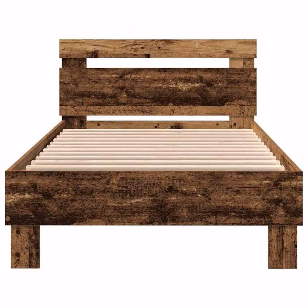 Berkfield Home Rustic Brown Bed Frame with Under-Bed LED Lighting, W/D/H: 190 x 75 x 100 cm – 4