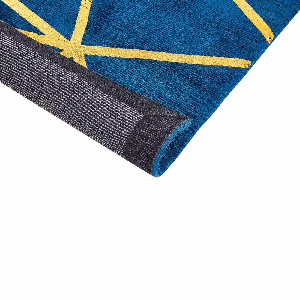 Wyld and Coco Handloomed Blue and Gold Geometric Area Rug, W: 80 cm, L: 150 cm – 4