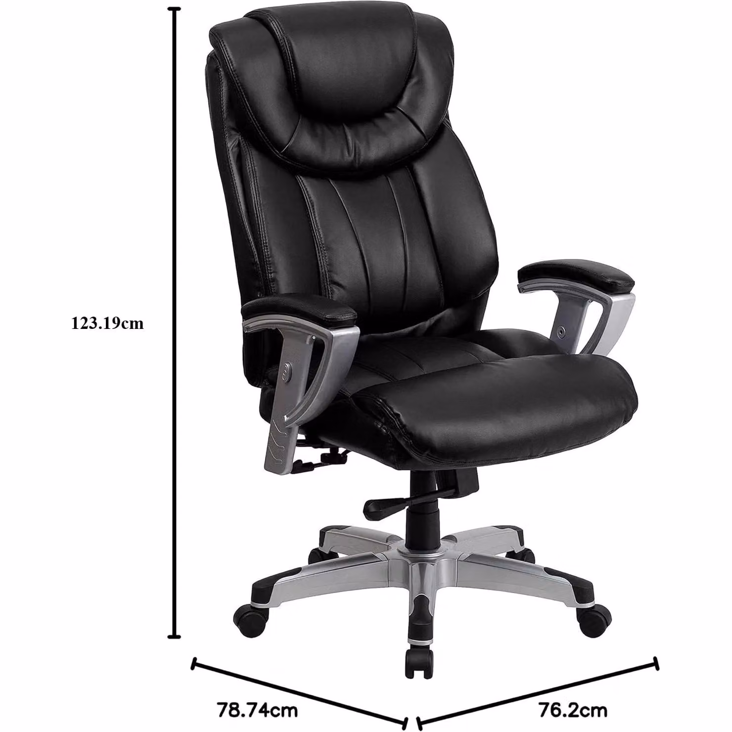 FWStyle Black Faux Leather High Back Executive Office Chair with Headrest and Armrests – 4