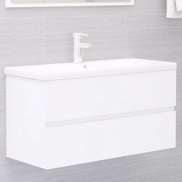 Berkfield Home Sink Cabinet with Built-in Basin in White Matt Engineered Wood