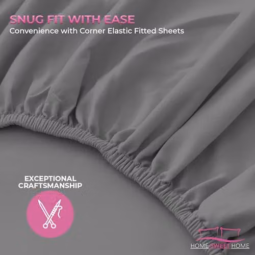 Snug City Double Microfibre Soft Touch Fitted Sheet in Dark Grey, W/D/H: 140 x 200 x 25 cm – 3
