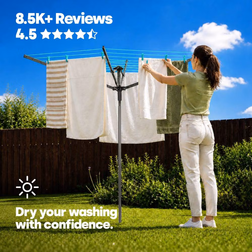 LIVIVO 4 Arm Outdoor Rotary Airer Washing Line with Spike and Cover in Grey and Silver – 2