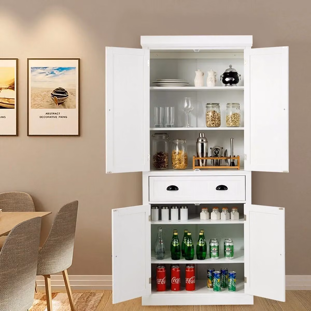Costway White Wood Tall Freestanding Storage Cabinet with 2 Hinged Doors and Internal Shelves – 2