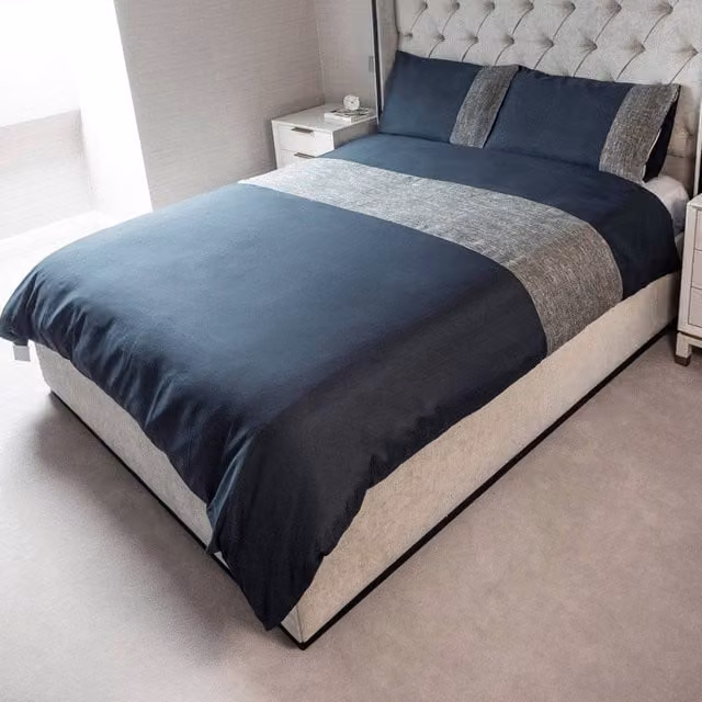 Voltico Natural Jacquard Linen Duvet Cover and Pillowcase Set in Beige and Blue, W: 180 cm, H: 200 cm – 1
