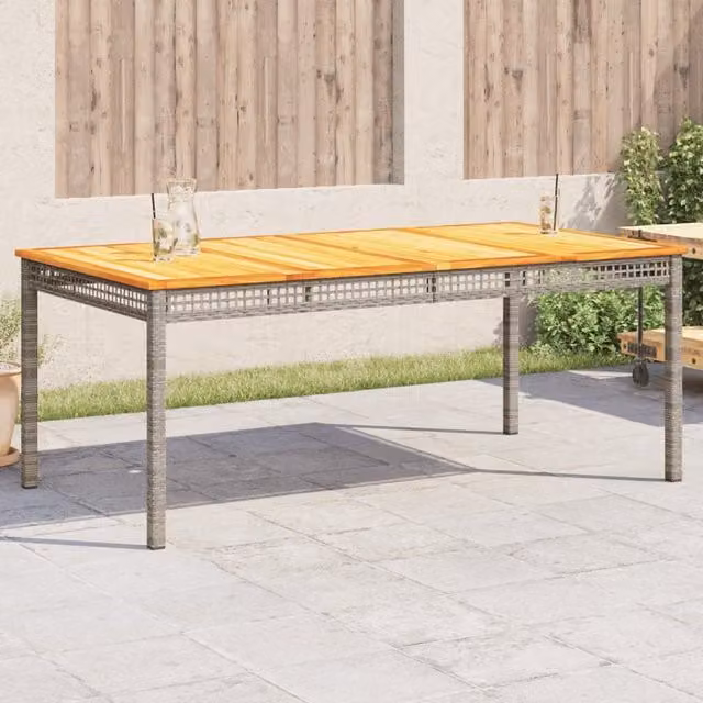 Berkfield Home Grey Poly Rattan Garden Table with Acacia Wood, W/D/H: 180 x 90 x 75 cm – 1