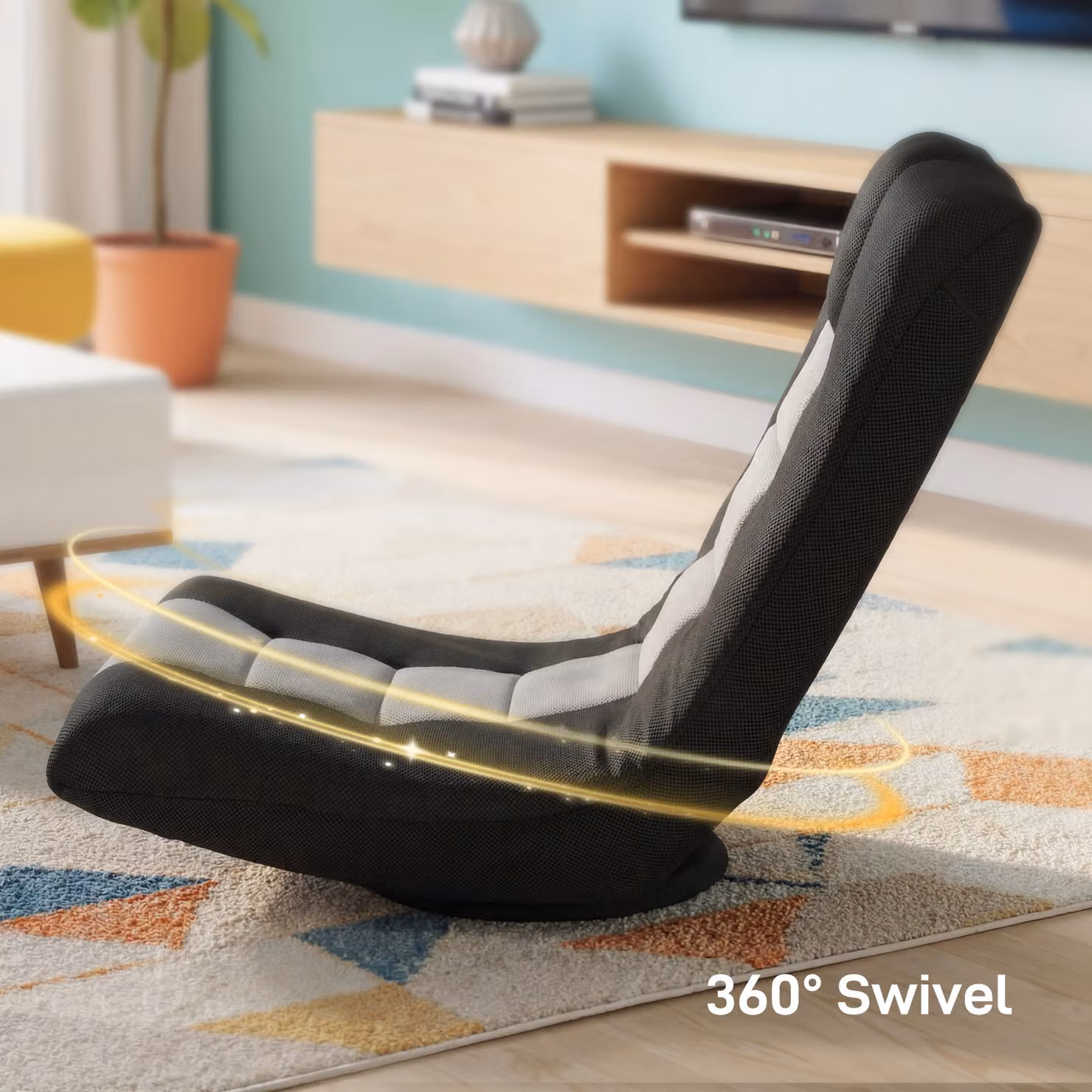 HOMCOM Black Folding Floor Sofa with 360 Degree Swivel Base and Adjustable Backrest – 7