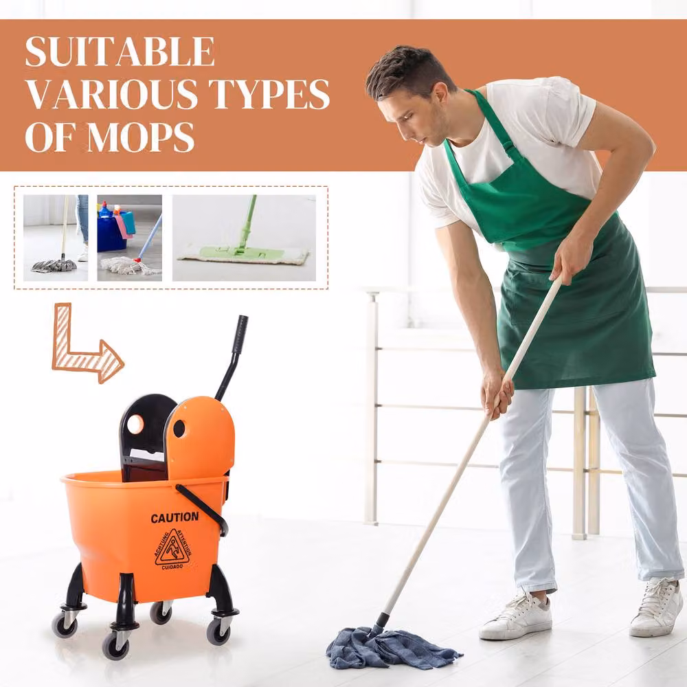 STILVORA Mop Bucket with Wringer and Wheels in Orange – 5