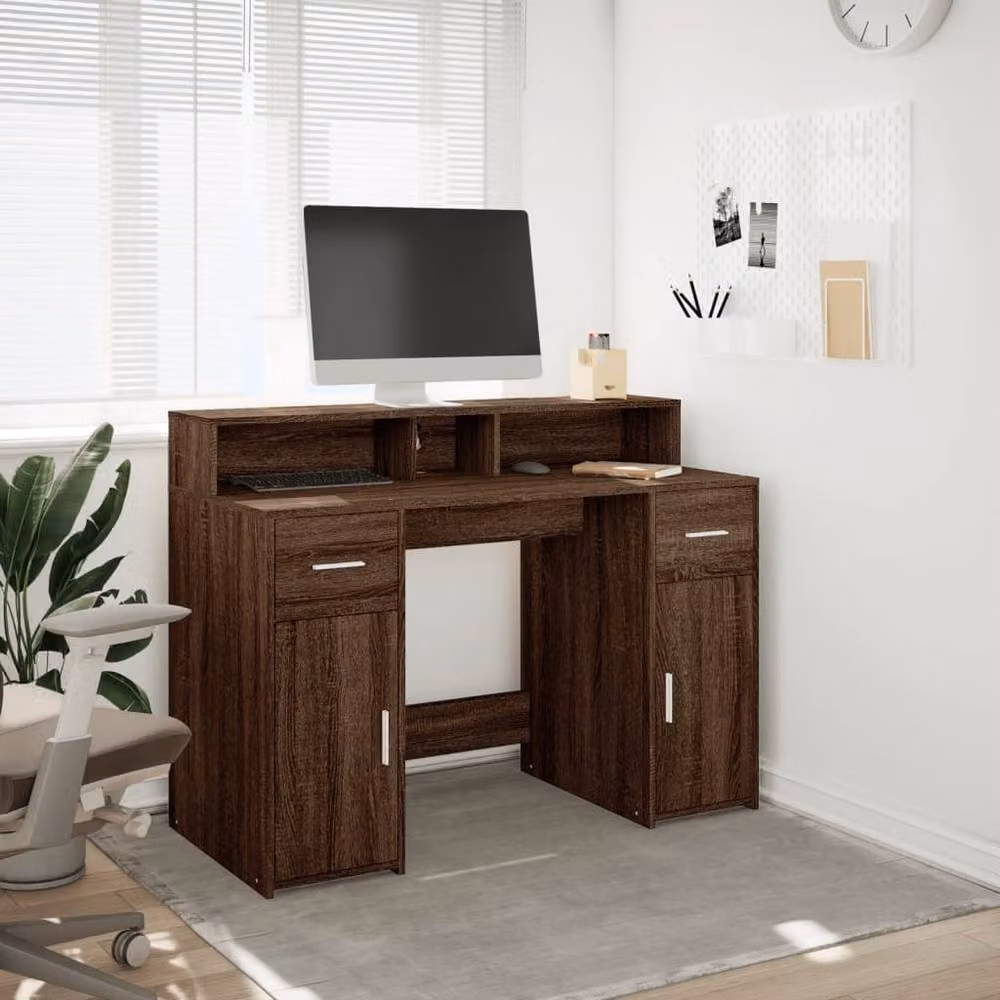 Berkfield Home Modern Gaming Desk with LED Lights in Brown Oak, W/D/H: 120 x 55 x 91 cm – 3