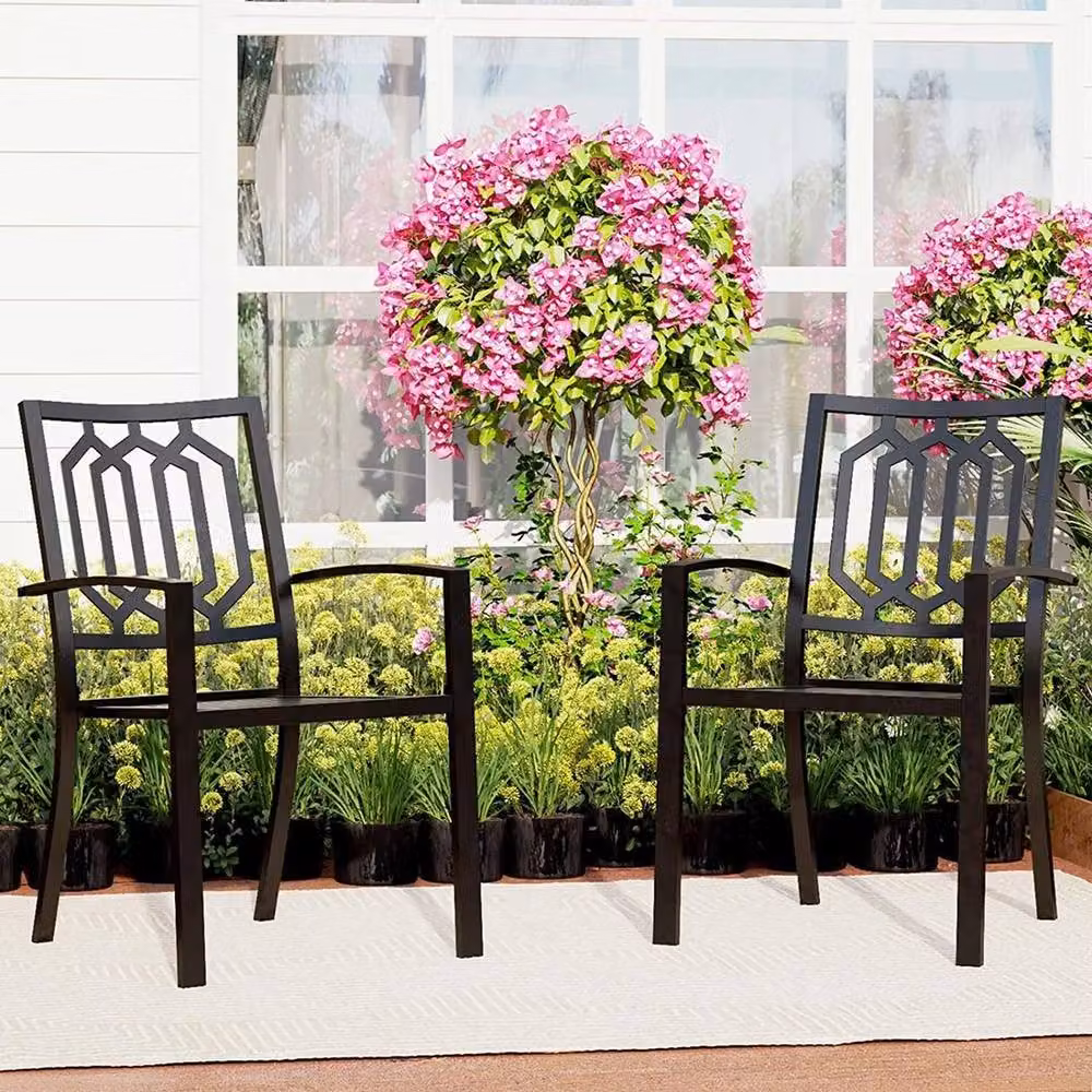 KORVIXA Set of 2 Modern Matt Black Metal Garden Chairs for Patio, Balcony or Terrace, W/D/H: 45.72 x 45.72 x 88.9 cm – 4