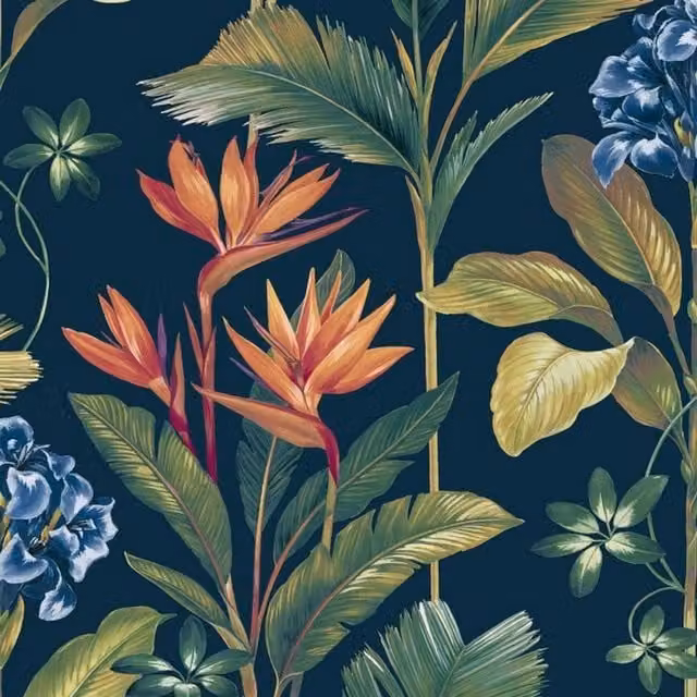 Belgravia Oliana Navy Blue Floral Botanical Matt Wallpaper Roll