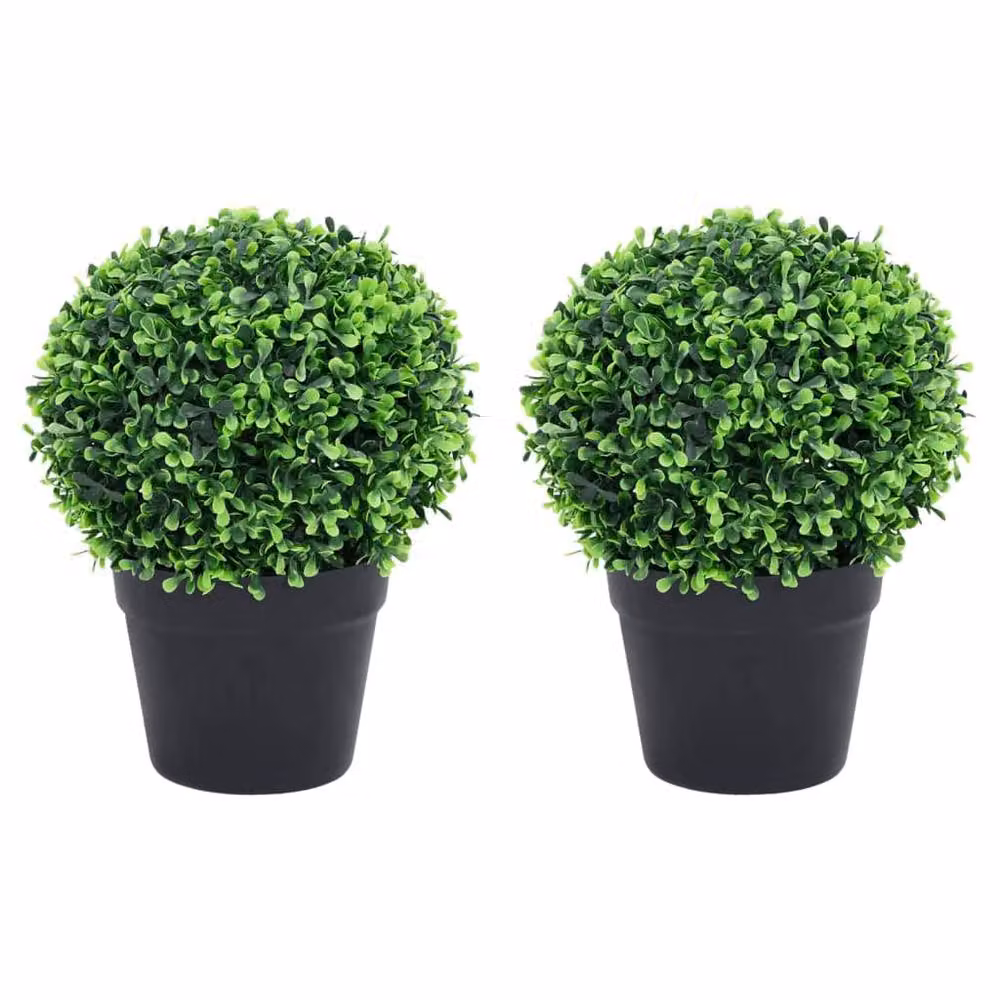 Berkfield Home Lush Artificial Boxwood Plants, 2 Pack Ball Shaped Green Potted Plants with Pots, Height: 32 cm – 2