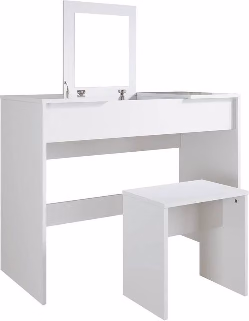 ERGOVEXA White Dressing Table Vanity Set with Foldable Mirror and Stool