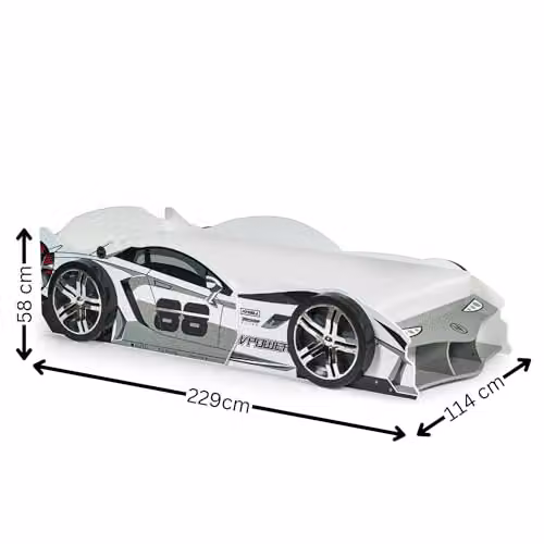 Julian Bowen Storm White and Grey Racer Car Bed Frame for Children, H58 x W112 x D230 cm – 2