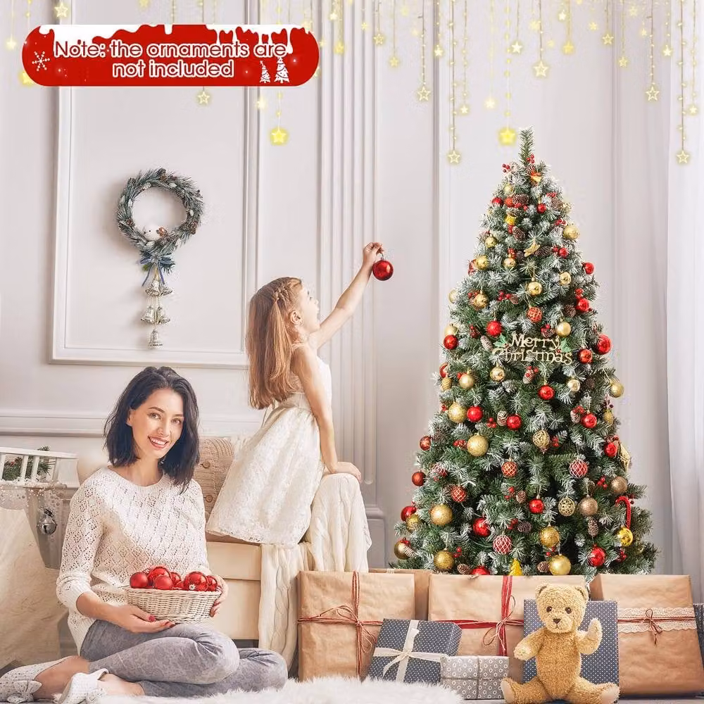Costway 6.5ft Artificial Hinged Christmas Tree with 909 PVC Branch Tips in Green – 5