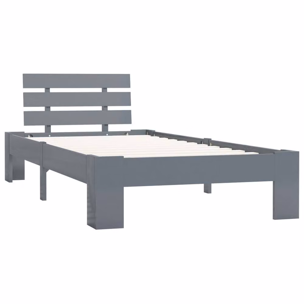 Berkfield Home Modern Bed Frame in Grey Solid Pine Wood, W/D/H: 90 x 200 x 66 cm – 2
