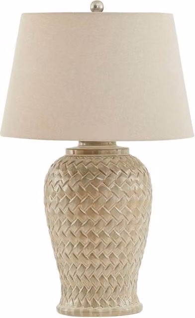 Lemon Pavilion Woven Ceramic Table Lamp with Fabric Shade in White and Beige, W40 x D40 x H70 cm