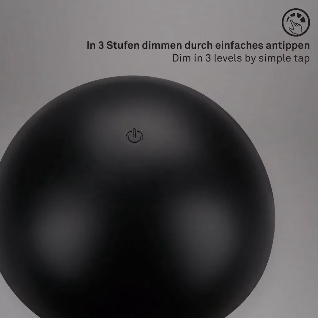 Briloner Rechargeable LED Mushroom Table Lamp, Dimmable Touch Control Wireless Night Light, Matt Black, W/D/H: 28 x 16 x 16 cm – 5
