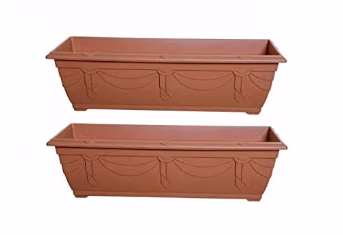 Set of 2 Shop4allsorts Slim Venetian Window Box Trough Planters in Terracotta Plastic, 60cm – 2