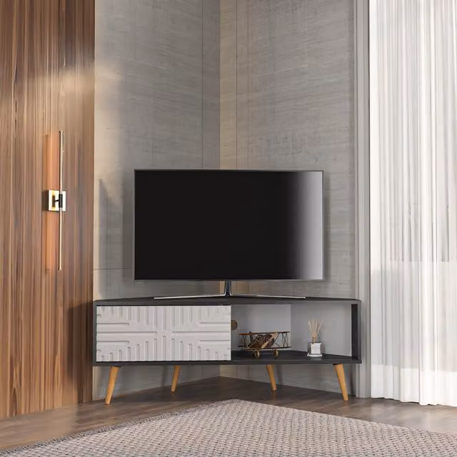 Decorotika Mora Modern TV Unit in Black and White Marble Effect