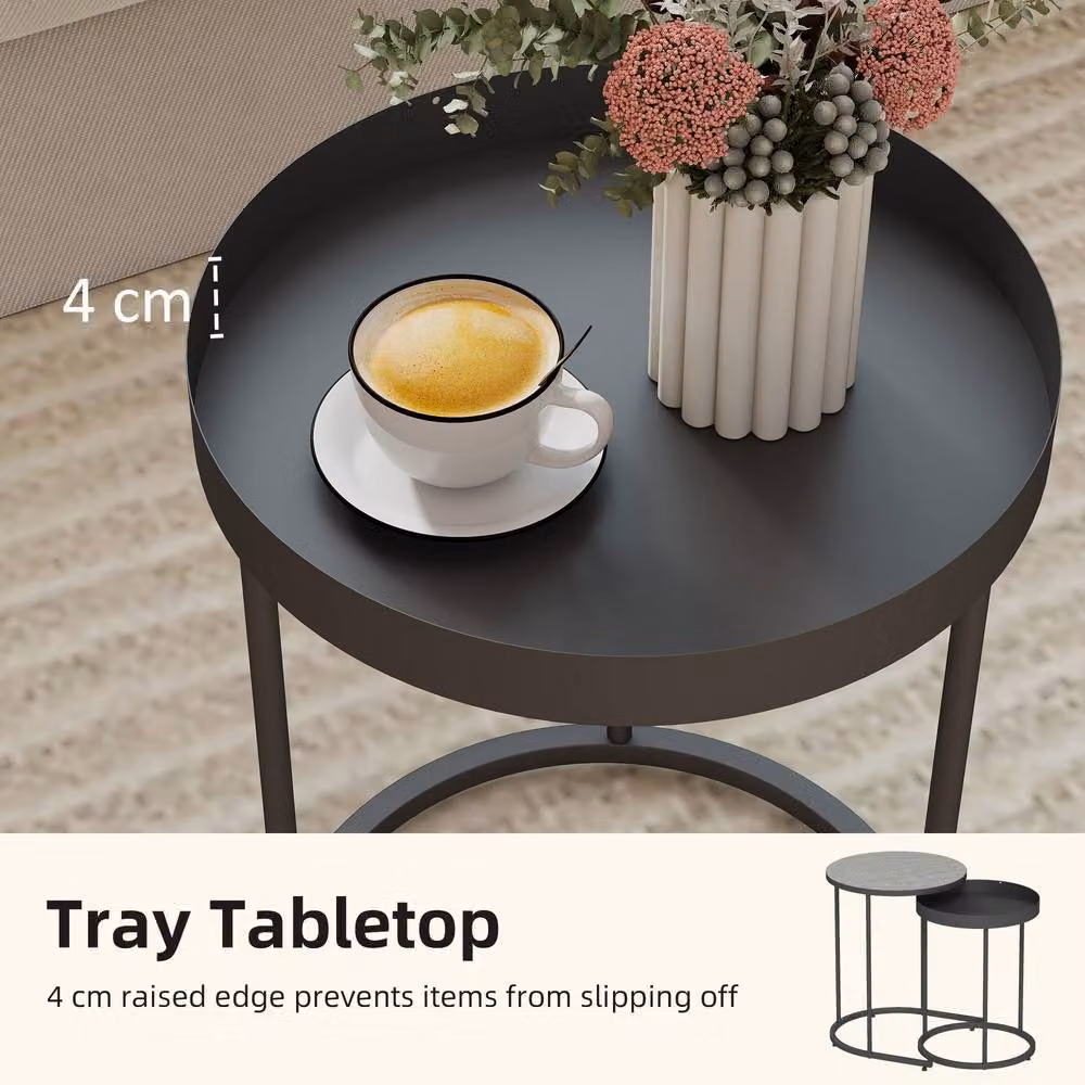 HOMCOM Set of 2 Industrial Round Nesting Side Tables in Grey – 4