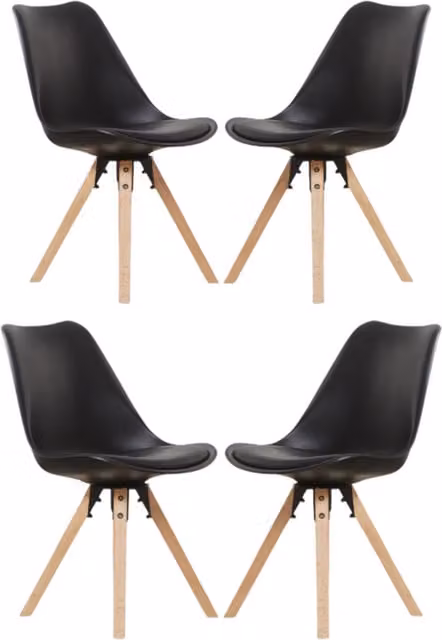 Life Interiors Set of 4 Sophie Black Plastic and Wood Dining Chairs with Padded Synthetic Leather Seats
