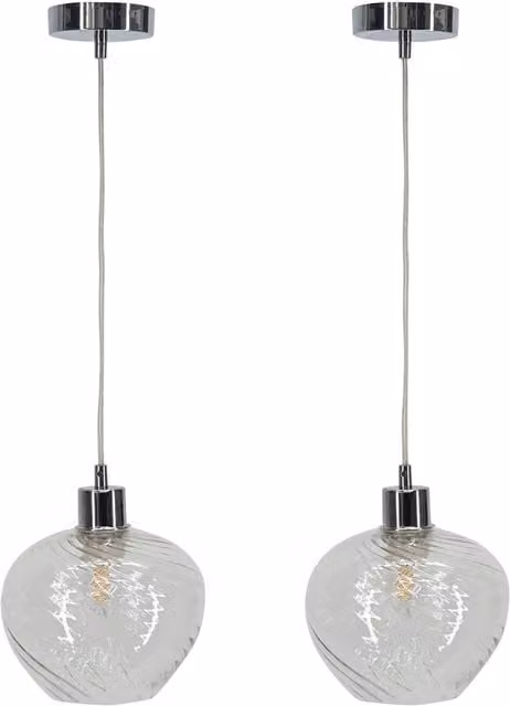 First Choice Lighting Bradson Set of 2 Transparent Swirl Glass Pendant Lights with Chrome Fittings – 1