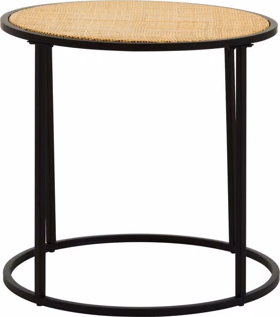 Orsina Round Side Table in Black, Minimalist Metal and Rattan Design, W/D/H: 45 x 45 x 45 cm