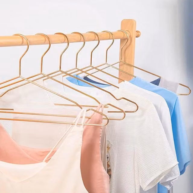 Livingandhome Non-Slip Metal Clothes Hangers Set with Notches in Gold