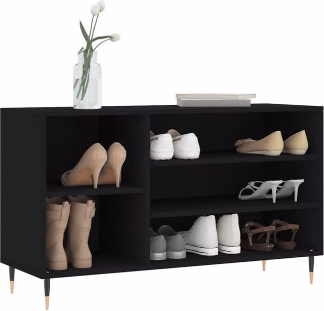 Berkfield Home Modern Black Shoe Cabinet with Internal Shelves, W: 102 cm, D: 36 cm, H: 60 cm – 1