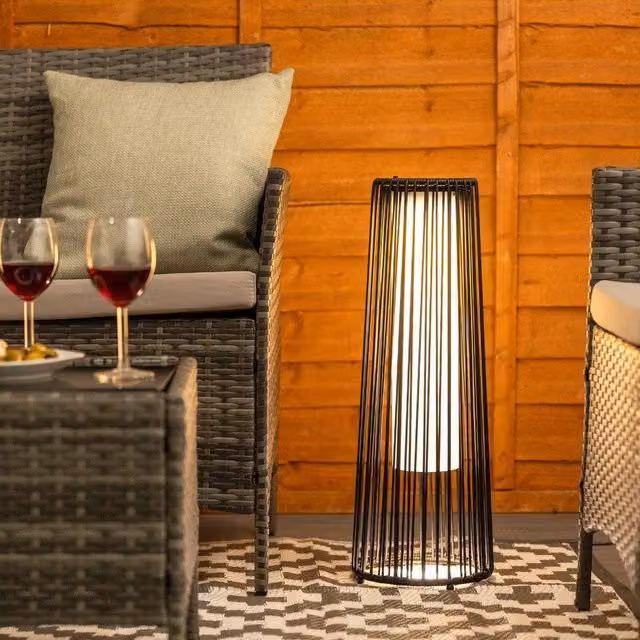 ValueLights Black Rattan Solar Powered Outdoor Floor Lamp with Warm White LED Light – 1
