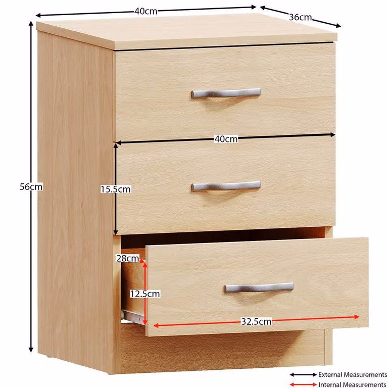 HD Designs Riano 3 Drawer Bedside Cabinet Chest of Drawers in Brown