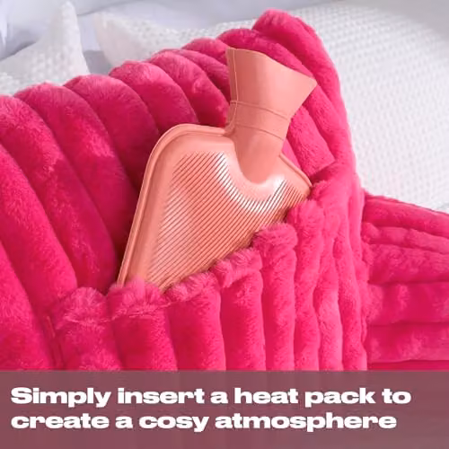OHS Faux Fur Ribbed Reading Pillow with Heatable Pocket in Pink – 2