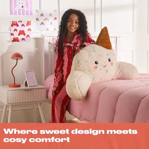 OHS Ice Cream Cuddle Cushion for Kids and Adults, Soft Teddy Fleece Reading Pillow in Brown, W/D/H: 78 x 50 x 50 cm – 2