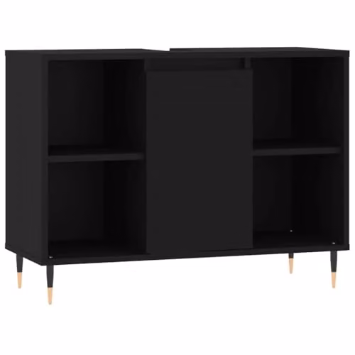 vidaXL Modern Black Bathroom Cabinet with Hinged Doors and Internal Shelves, W/D/H: 80 x 33 x 60 cm – 1