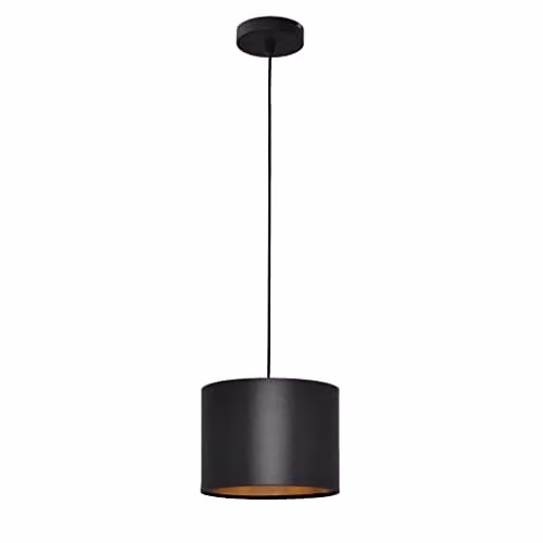 Helam Alba Modern Cylindrical Suspended Pendant Ceiling Light in Black and Gold/Brass, Diameter: 20 cm, Height: 70 cm