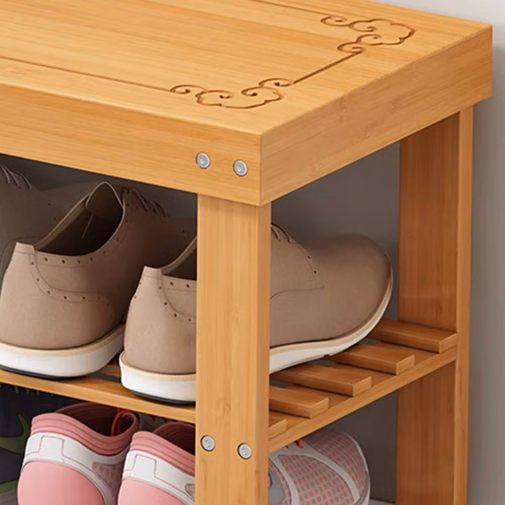 Havendro 3-Tier Wooden Shoe Rack with Seating Bench, Brown, W/D/H: 67 x 25 x 45 cm – 4