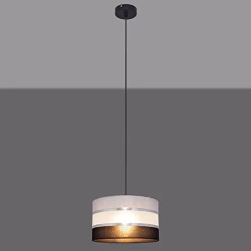 Netlighting Helen Cylindrical Fabric Pendant Ceiling Light in Grey, Silver and Black, Diameter: 25 cm – 2