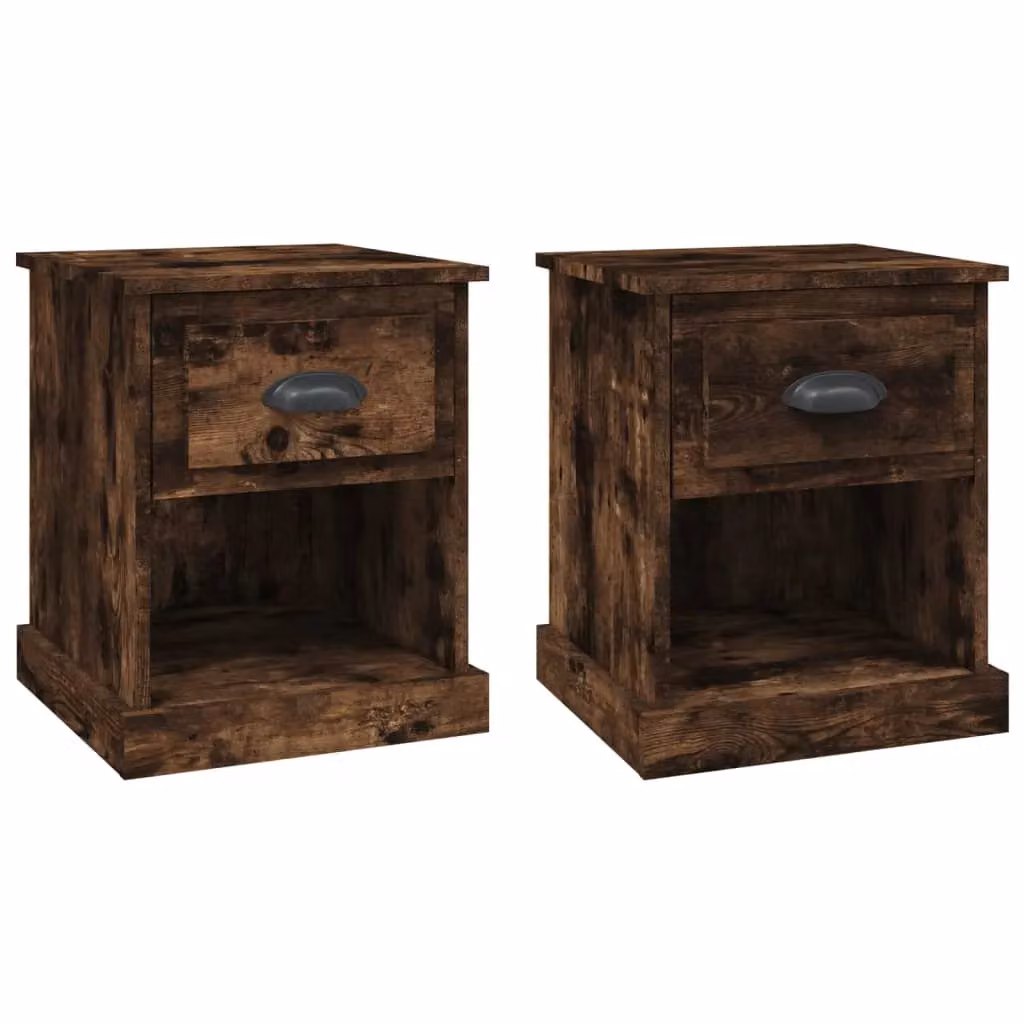 Berkfield Home Set of 2 Bedside Cabinets in Smoked Oak Brown, W/D/H: 39 x 39 x 47.5 cm – 2