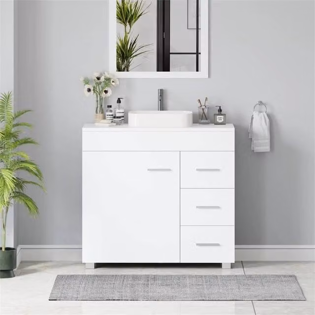 SPETLEK White Under Sink Bathroom Cabinet with Shelf and Matt MDF Finish – 1