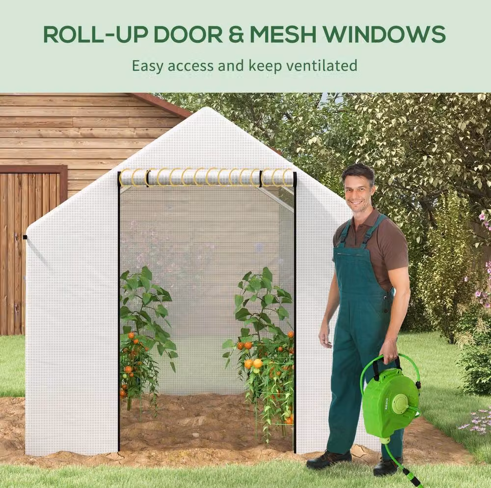 STILVORA Walk-in Polytunnel Greenhouse with Mesh Windows, White, W: 200 cm, D: 200 cm, H: 200 cm – 3
