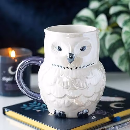 KDMD White Iridescent Owl Shaped Ceramic Mug, 320ml – 2