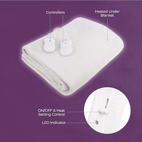 Carmen King Size Fitted Electric Under Blanket with Overheat Protection, White, W: 152 cm, L: 203 cm + 40 cm Skirt – 4