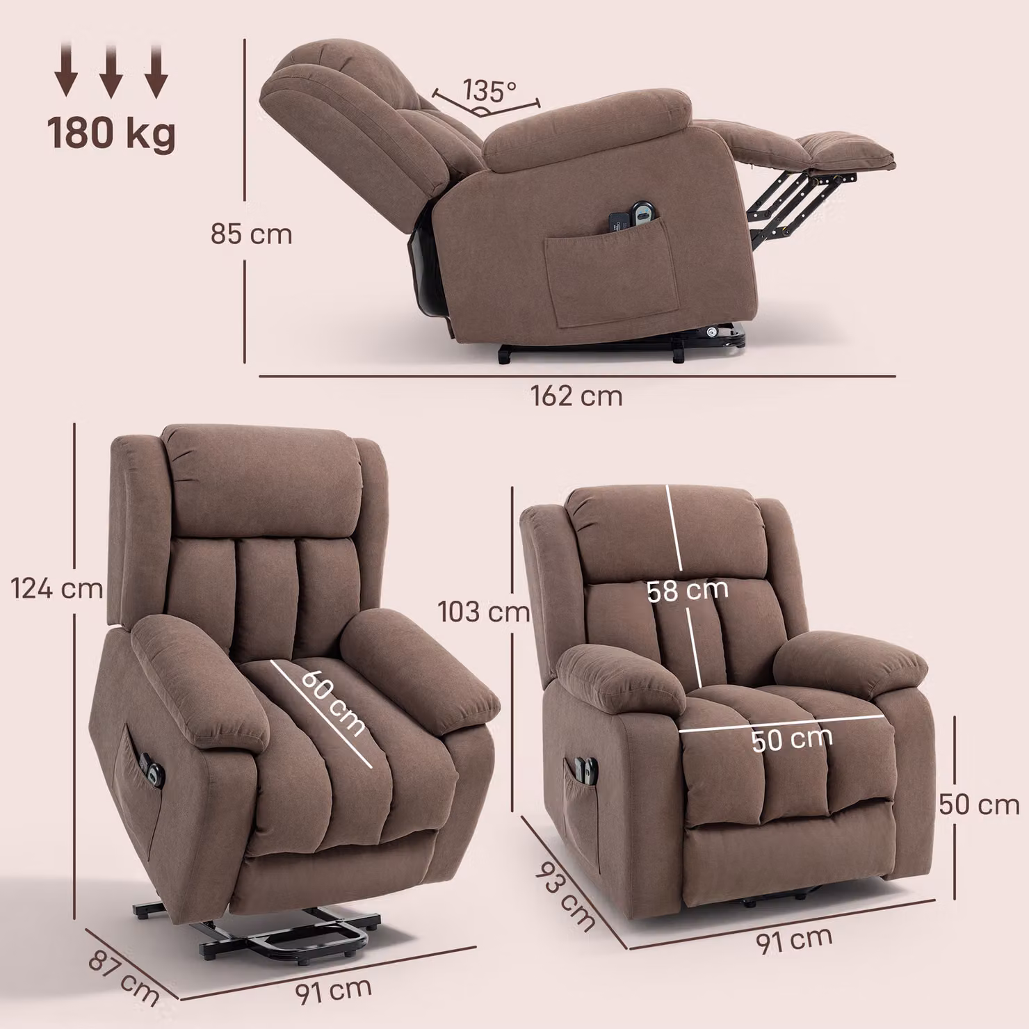 HOMCOM Eight-Point Massage Electric Lift Recliner Chair for Seniors in Dark Brown – 2