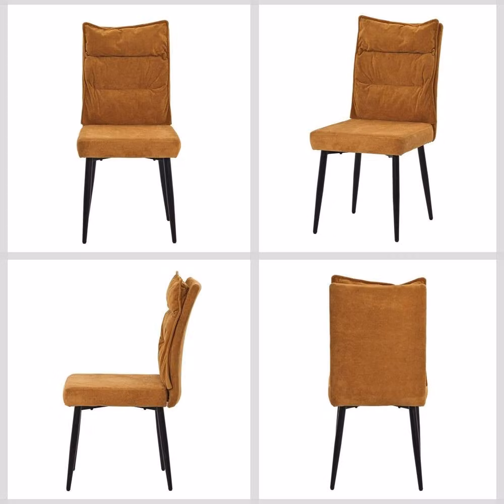 FURNITURE ONE Set of 2 Modern Upholstered Fabric Dining Chairs in Beige and Brown with Metal Frame – 3