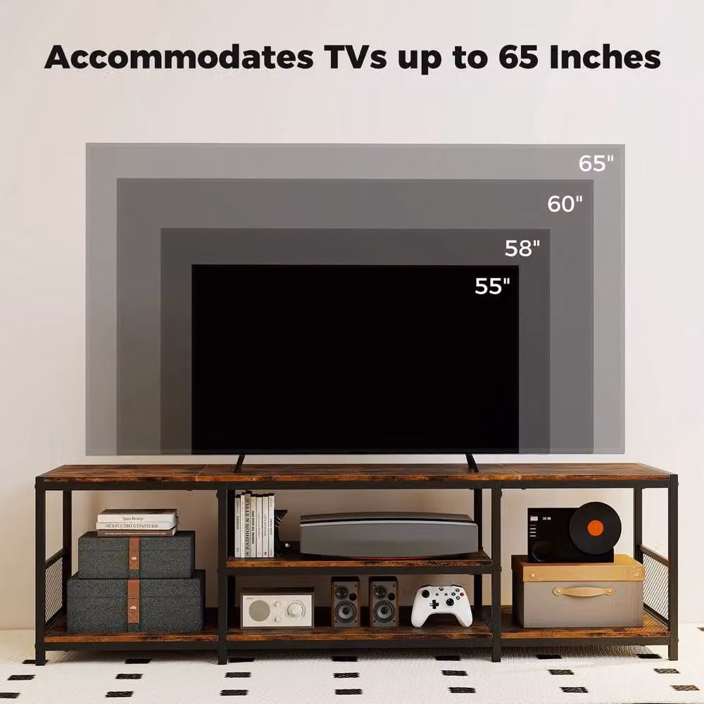 Kelvenix Industrial Media Console Table and TV Stand in Brown with Wood and Metal Construction – 3