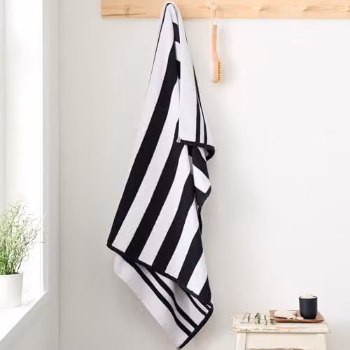 Bianca Reversible Stripe Cotton Jacquard Bath Sheet Black W/D/H: 100 x 150 cm – 1