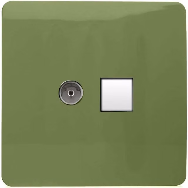 Trendi Artistic Modern Glossy Tactile Combination TV Co-axial and Telephone Flush Socket in Moss Green