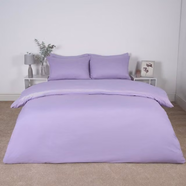 Brentfords Reversible Plain Microfibre Bedding Set with Pillowcase, Purple, 180 x 200 cm