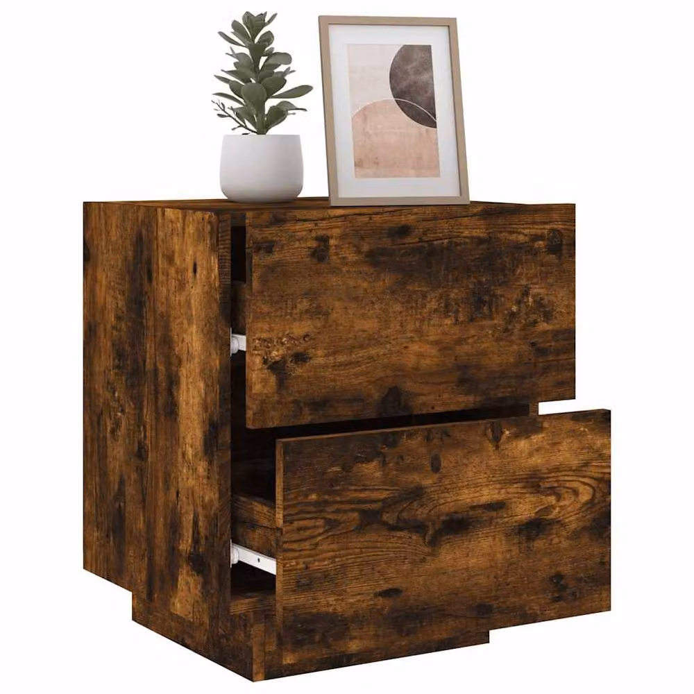 Berkfield Home Set of 2 Decorative Bedside Cabinets with Integrated LED Lights in Smoked Oak Brown, W/D/H: 40 x 45 x 55 cm – 3